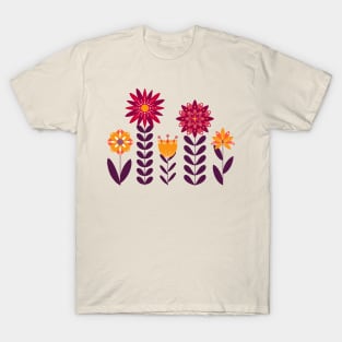 Red and orange retro autumn flowers T-Shirt